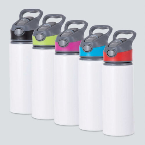 Botella Bs De Aluminio Blanco Con Tapa De Color De 650 Ml